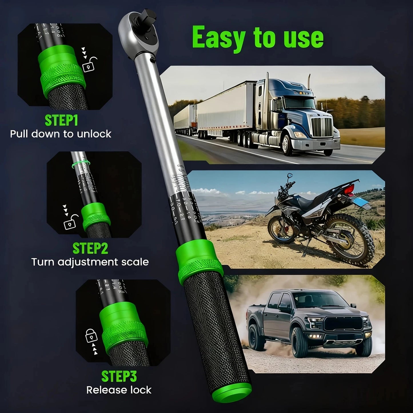 TaskStar 3pcs Torque Wrench Set 1/4&3/8&1/2-Inch 72 Teeth Dual-Scales ±3% Accuracy Click Torque Wrenches For Bicycle Motorcycle