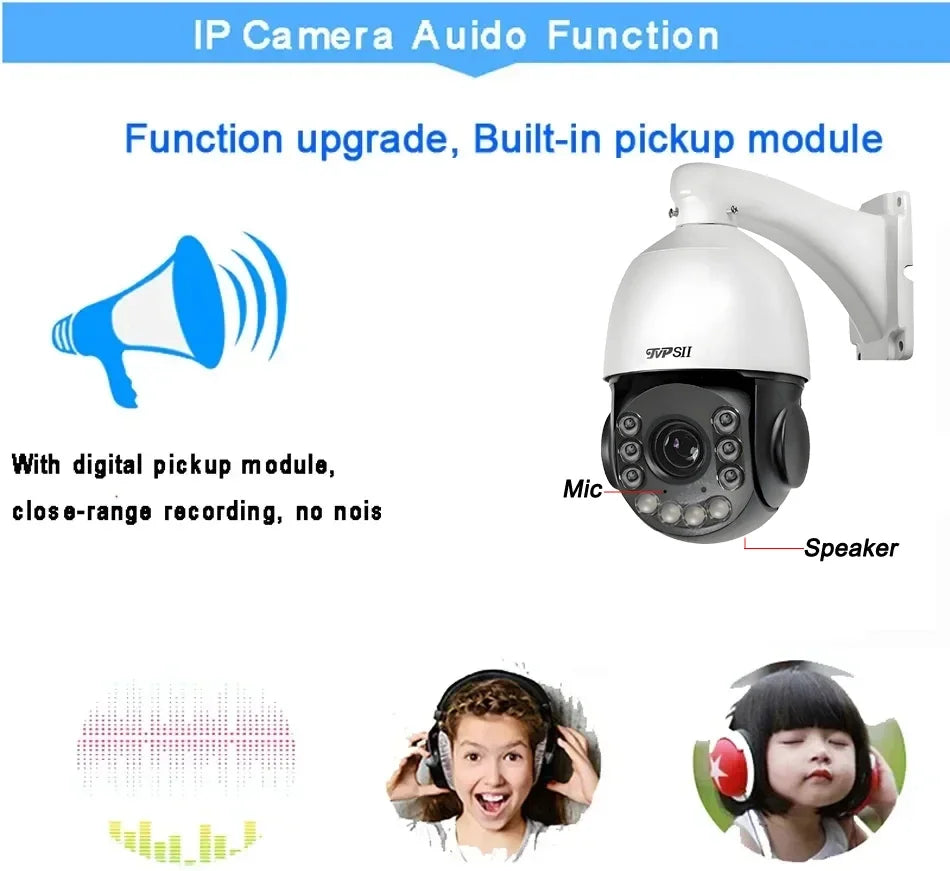 H.265+ Laser Infrared Metal Smart Auto Tracking Cruise 8MP 4K 54X Optical Zoom 360° Audio ONVIF PTZ Speed Dome POE IP Camera
