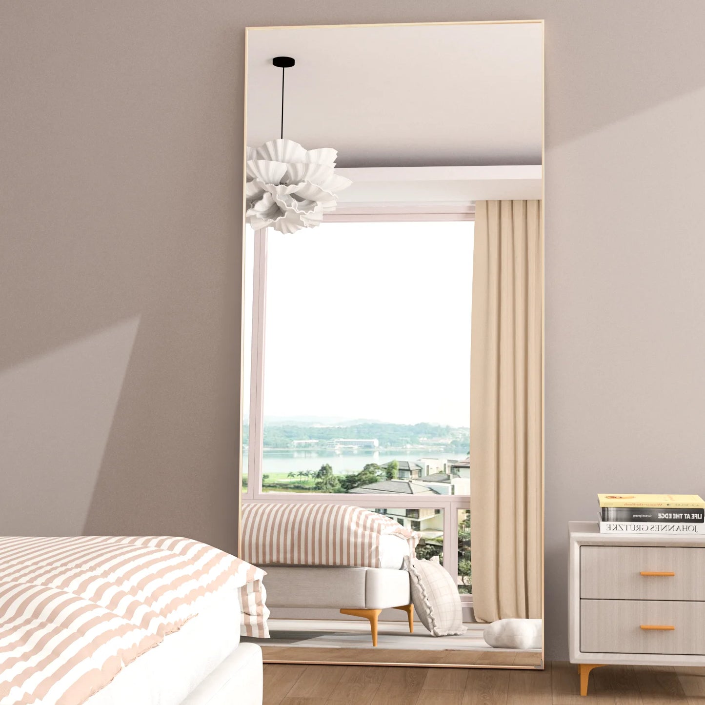 CASSILANDO Full Length Mirror 65" * 24 ", Floor Standing Mirror, Black Metal Frame Mirror, Full Body Mirror