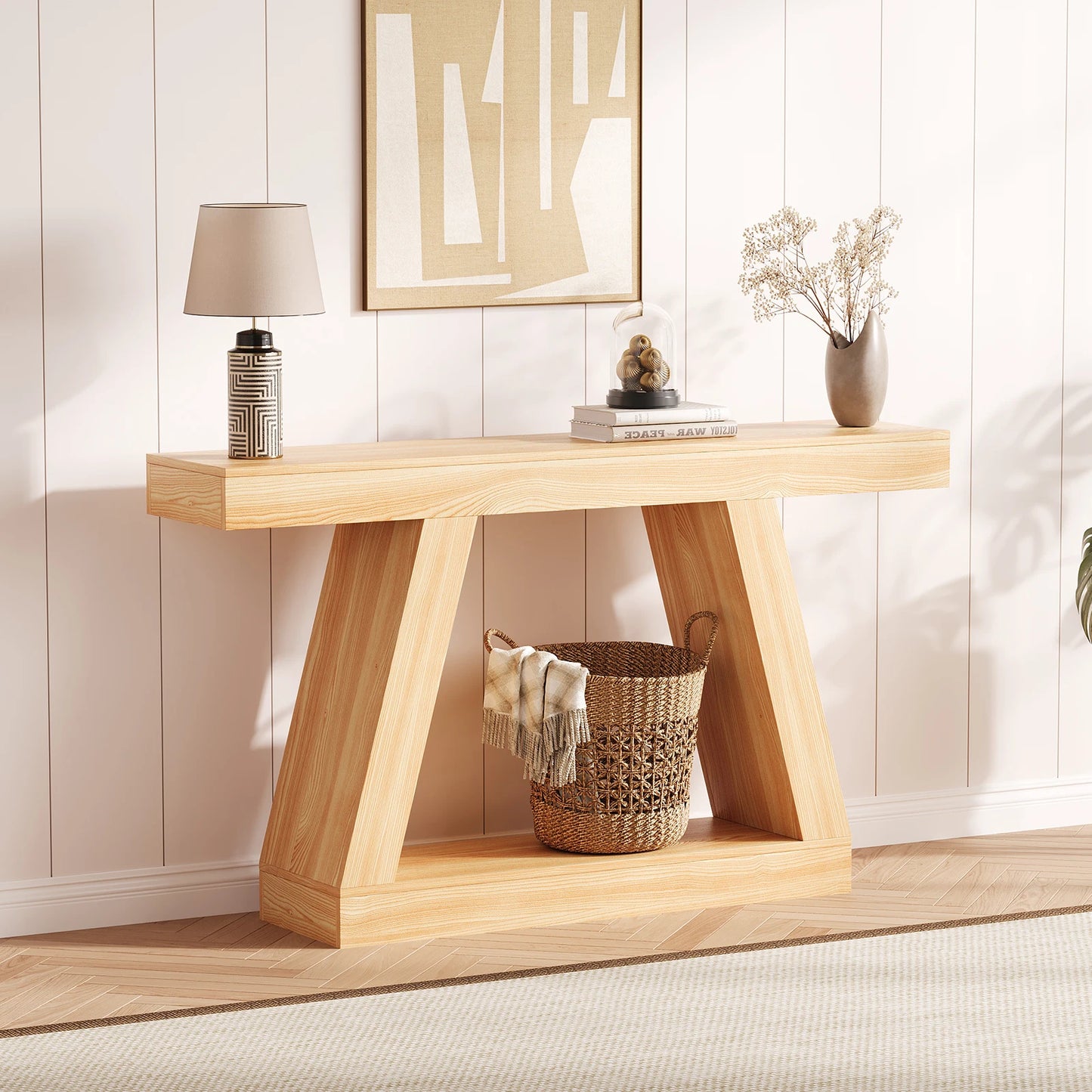 55 Inch Narrow Console Table, 2-Tier Entryway Table,Sofa Table Behind the Couch Table,Entrance Table for Living Room, Foyer