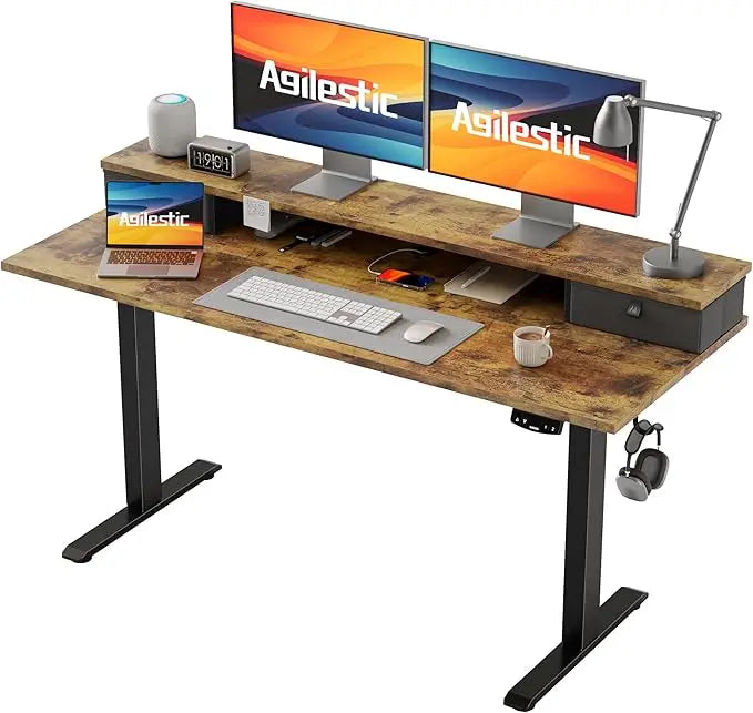 55x24 Inches Electric Standing Desk with 2 Drawers, Adjustable Height, Sit Stand Computer Table, Rustic Brown