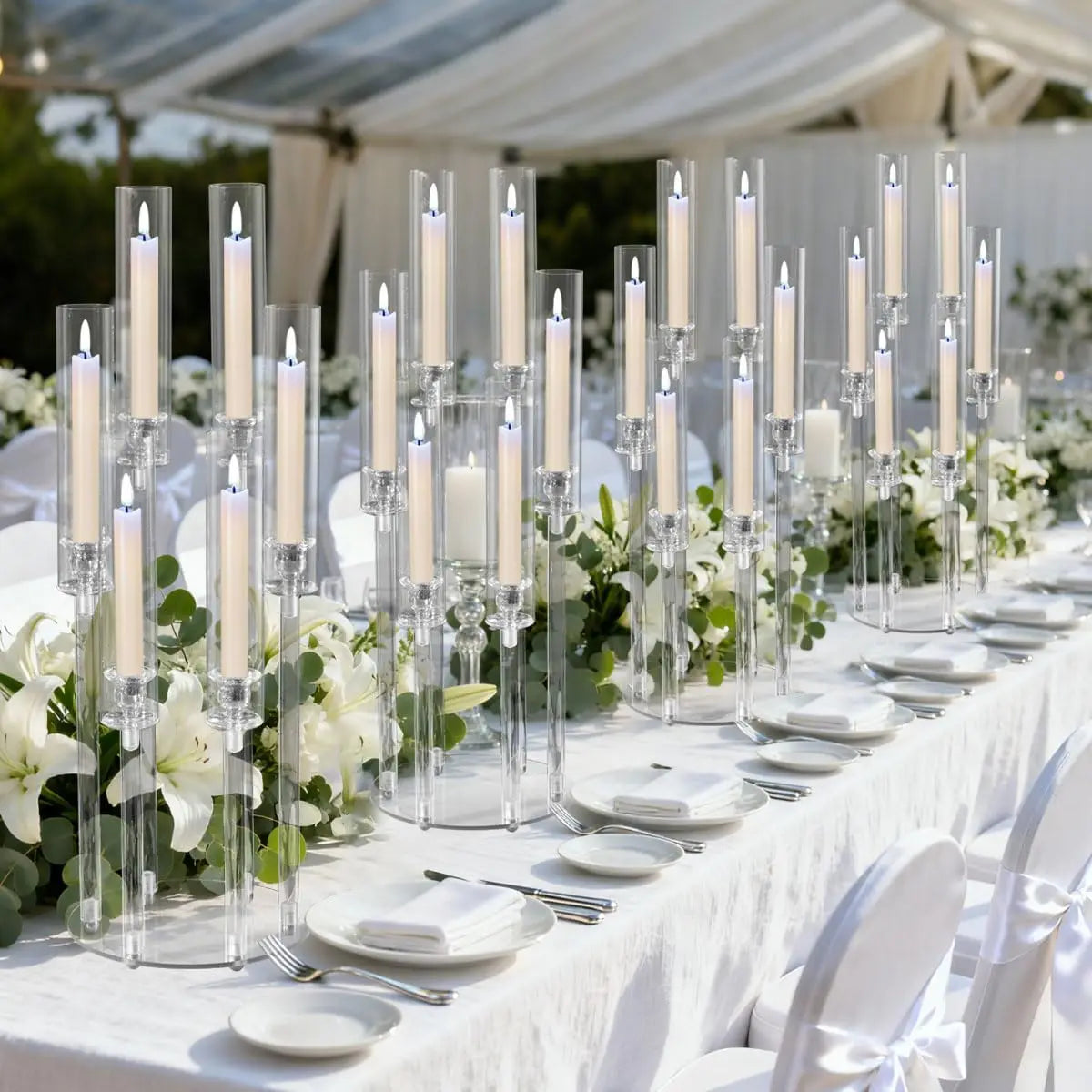 4pcs Acrylic Candle Holder 6 Arm Candelabras Centerpieces for Table 26.8'' Candle Holder for Wedding Birthday Party Home Decor