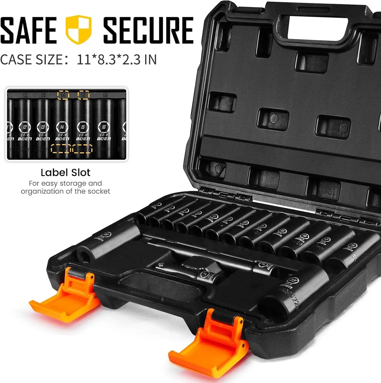 BOEN 3/8" Drive 16 Piece Metric Socket Set 7 to 22mm,6 Point Design, Cr-V Steel, Heavy Duty Storage Case