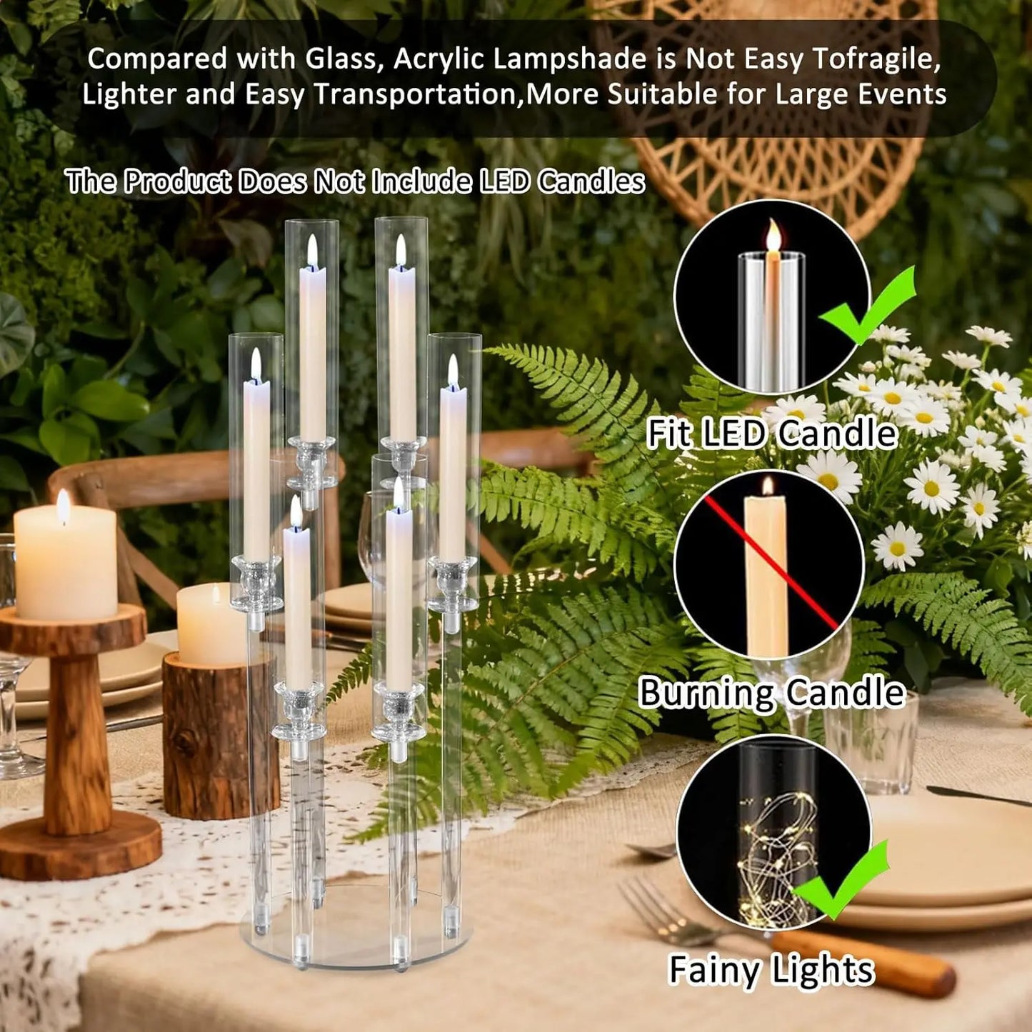 4pcs Acrylic Candle Holder 6 Arm Candelabras Centerpieces for Table 26.8'' Candle Holder for Wedding Birthday Party Home Decor