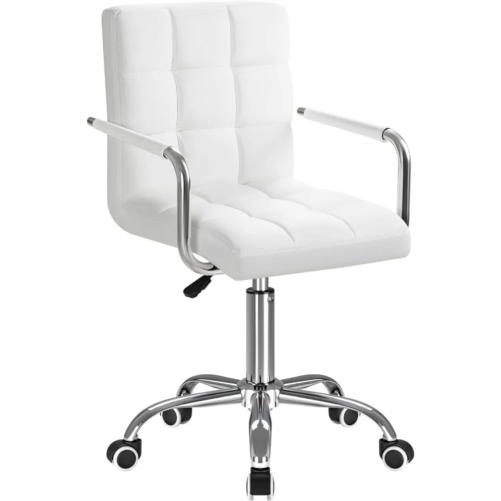Furmax Mid-Back Office Task Chair Ribbed PU Leather Executive Chair Modern Adjustable Home Desk Retro Comfortable Work Chair 360