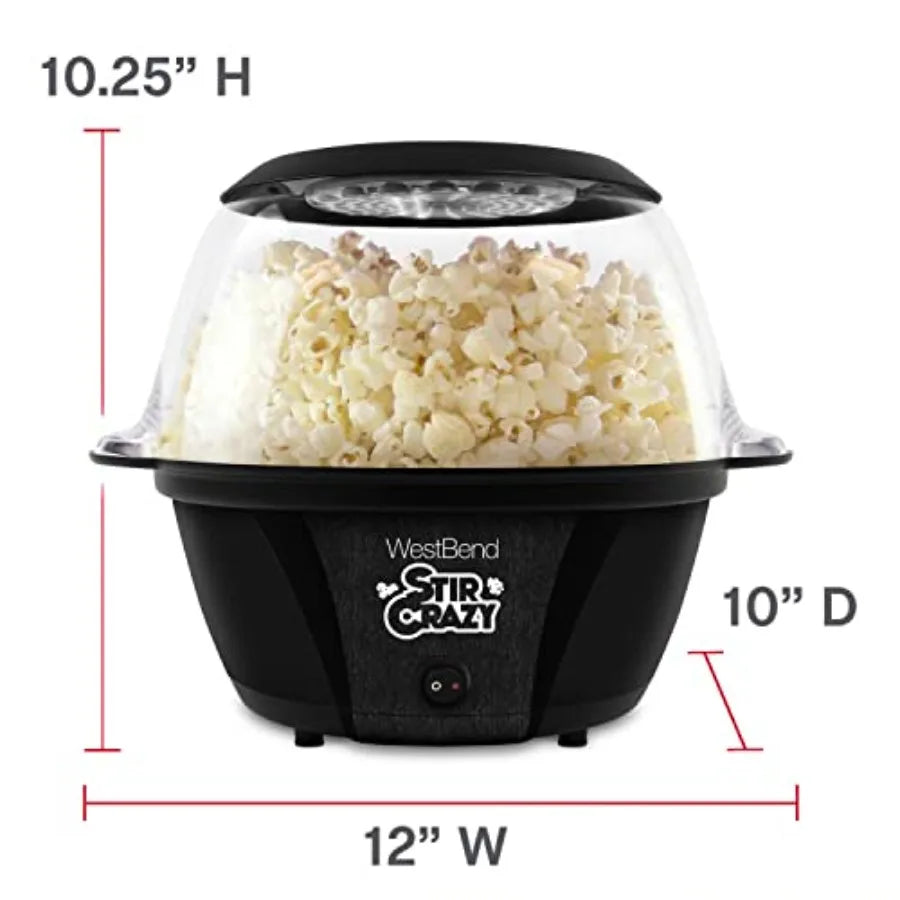82707B Stir Crazy Hot Oil Popcorn Popper Popcorn Maker Machine with Large Serving Bowl Lid and Stirring Rod 6 Qt Black