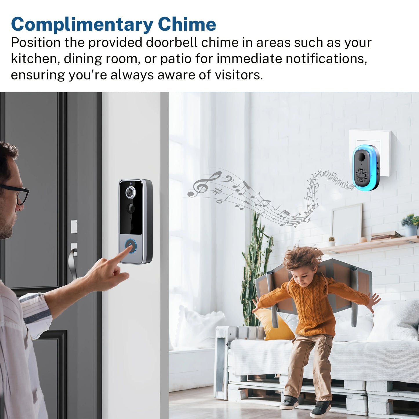 Wireless Smart Video Doorbell, 1080P Video Doorbell, 4000Mah Battery Power Supply, IP65, Intelligent Detection, Active Wake-Up, Night Vision, SD Card Video Storage, No Need to Purchase Cloud Storage, Home Indoor And Outdoor M