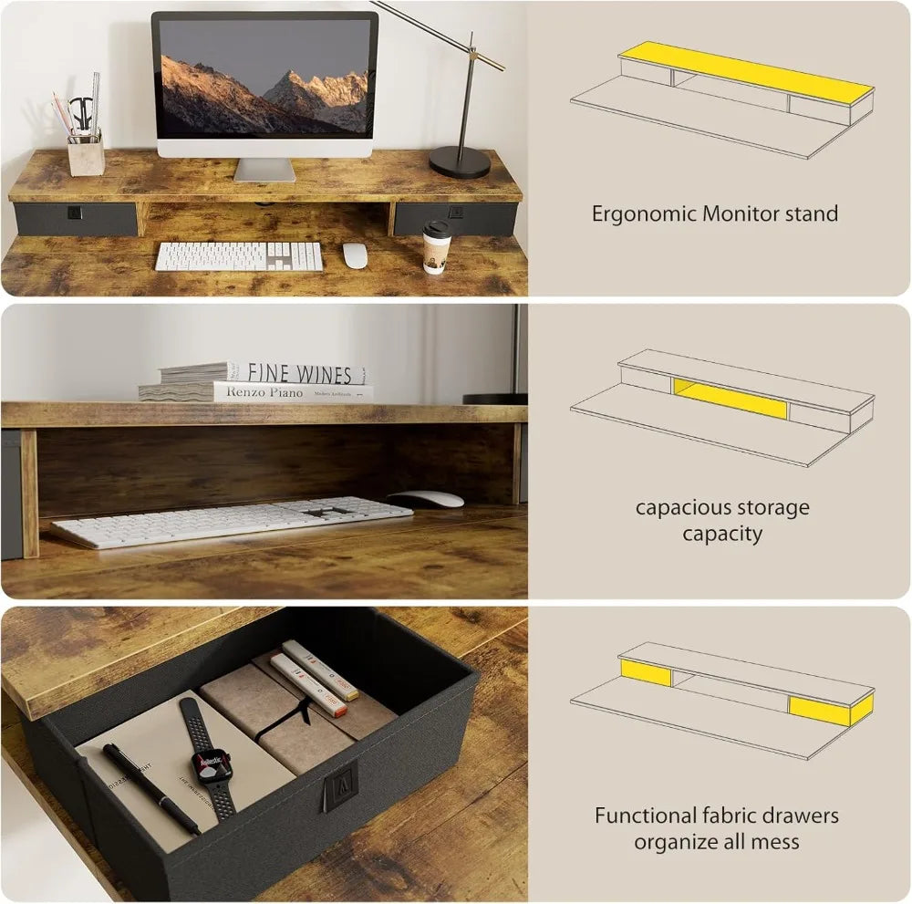 55x24 Inches Electric Standing Desk with 2 Drawers, Adjustable Height, Sit Stand Computer Table, Rustic Brown