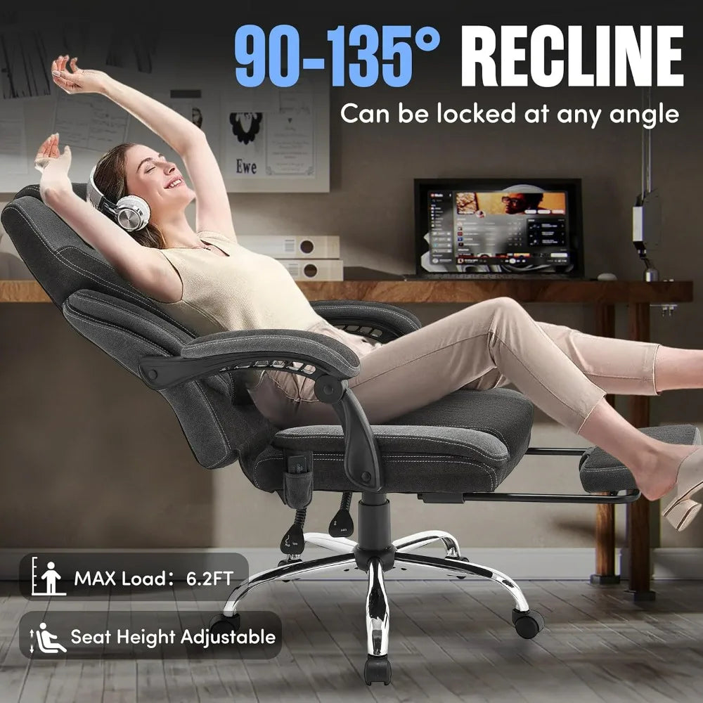 Massage Office Chair with Footrest,6-Point Vibration & Heat Executive Office Chairs,Big and Tall Fabric Office Chair 500LBS,Ergo