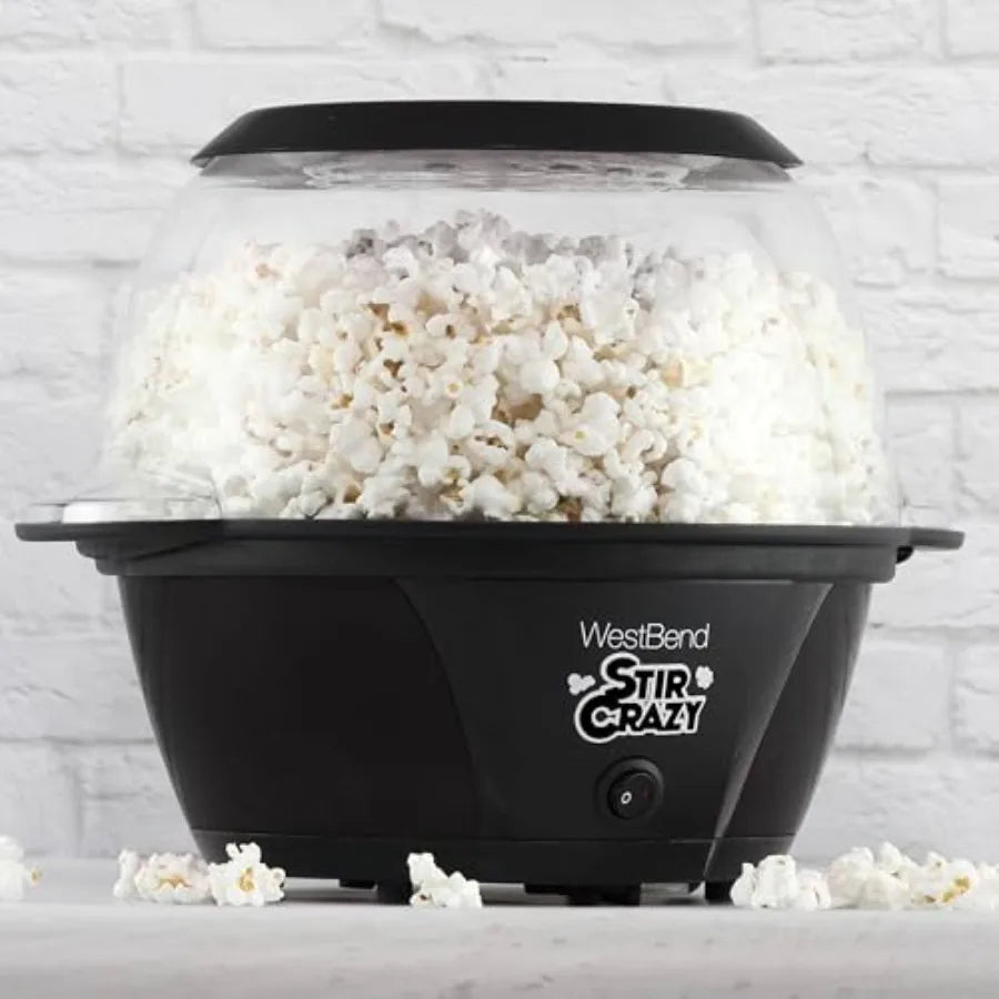 82707B Stir Crazy Hot Oil Popcorn Popper Popcorn Maker Machine with Large Serving Bowl Lid and Stirring Rod 6 Qt Black