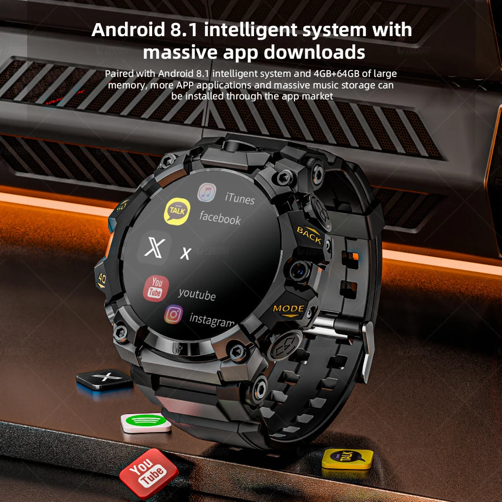 LOKMAT New APPLLP 2 PRO Rugged Sport Android Smart Watch Phone Dual Camera Video Calls Wifi Fitness 4G Watch Amoled Round Screen