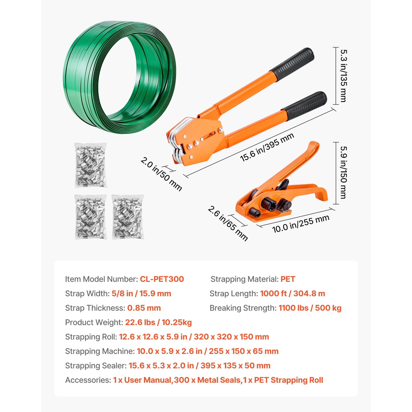 SucceBuy Manual Plastic Strapping Banding Machine Packing Strap Baler with Tension Tool 1000ft PET Band 300 Metal Seals Kit