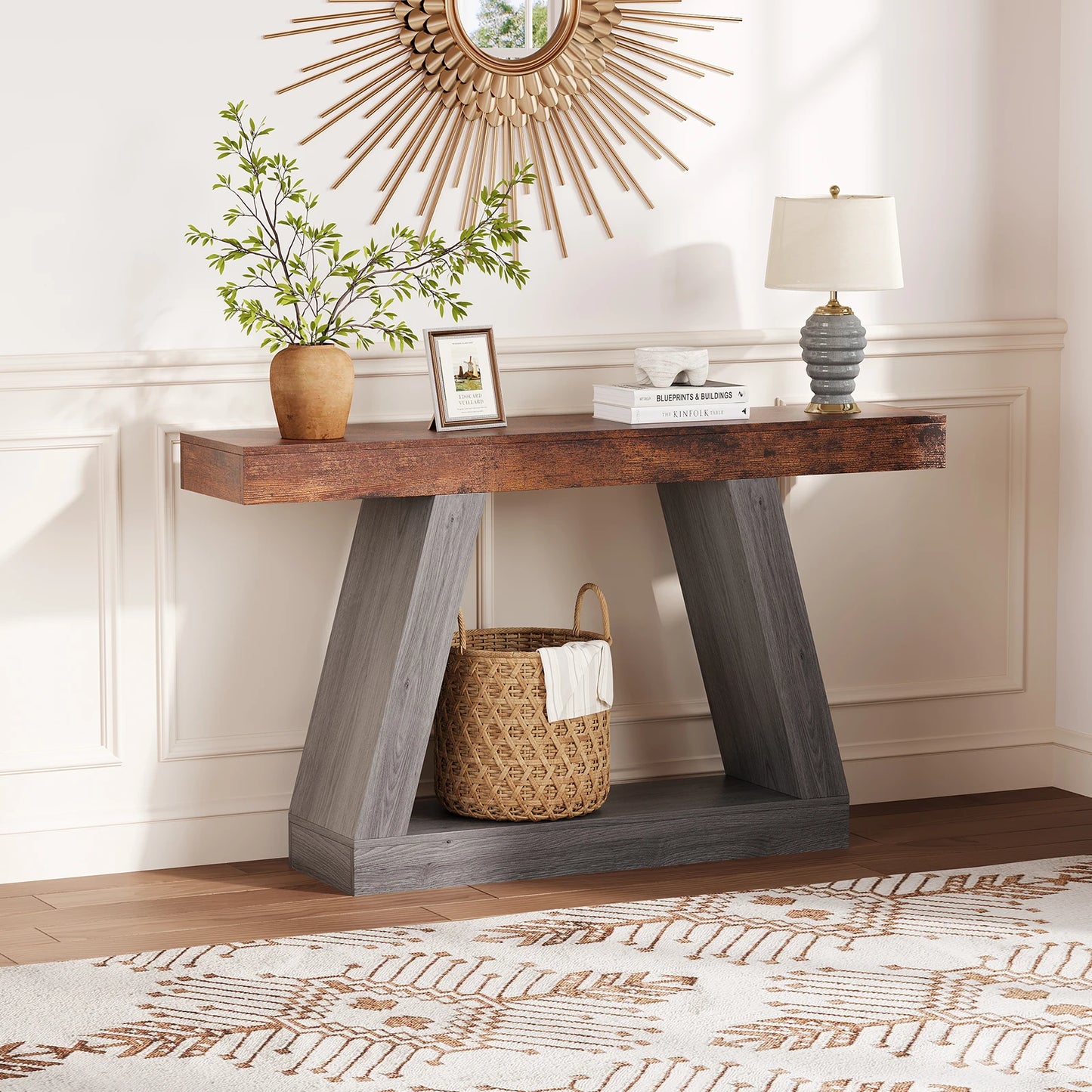 55 Inch Narrow Console Table, 2-Tier Entryway Table,Sofa Table Behind the Couch Table,Entrance Table for Living Room, Foyer