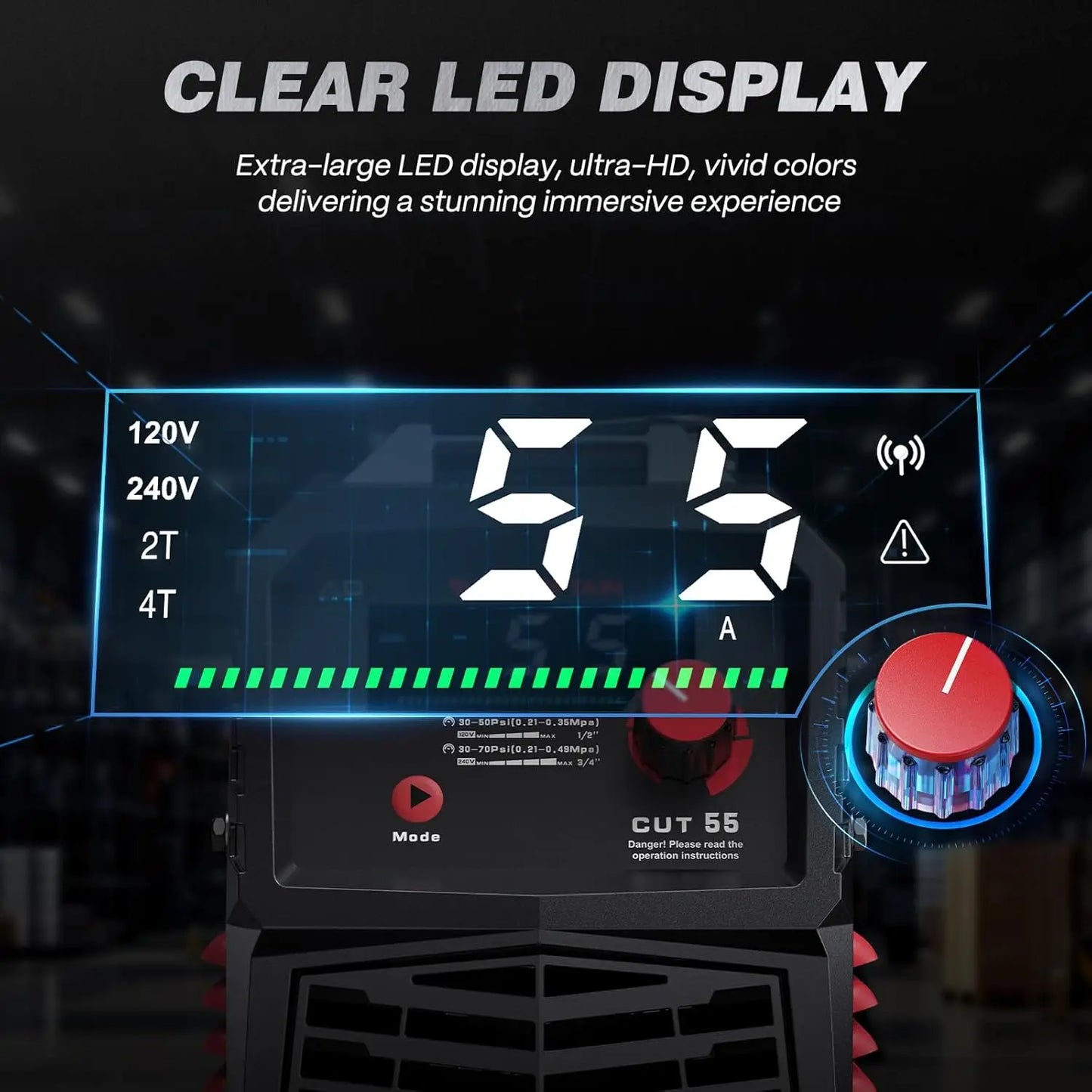 ARCCAPTAIN 55A Plasma Cutter, Large LED Display, Non-Touch Pilot ARC Plasma Cutting Machine, 120/240V Dual Voltage IGBT Inverter