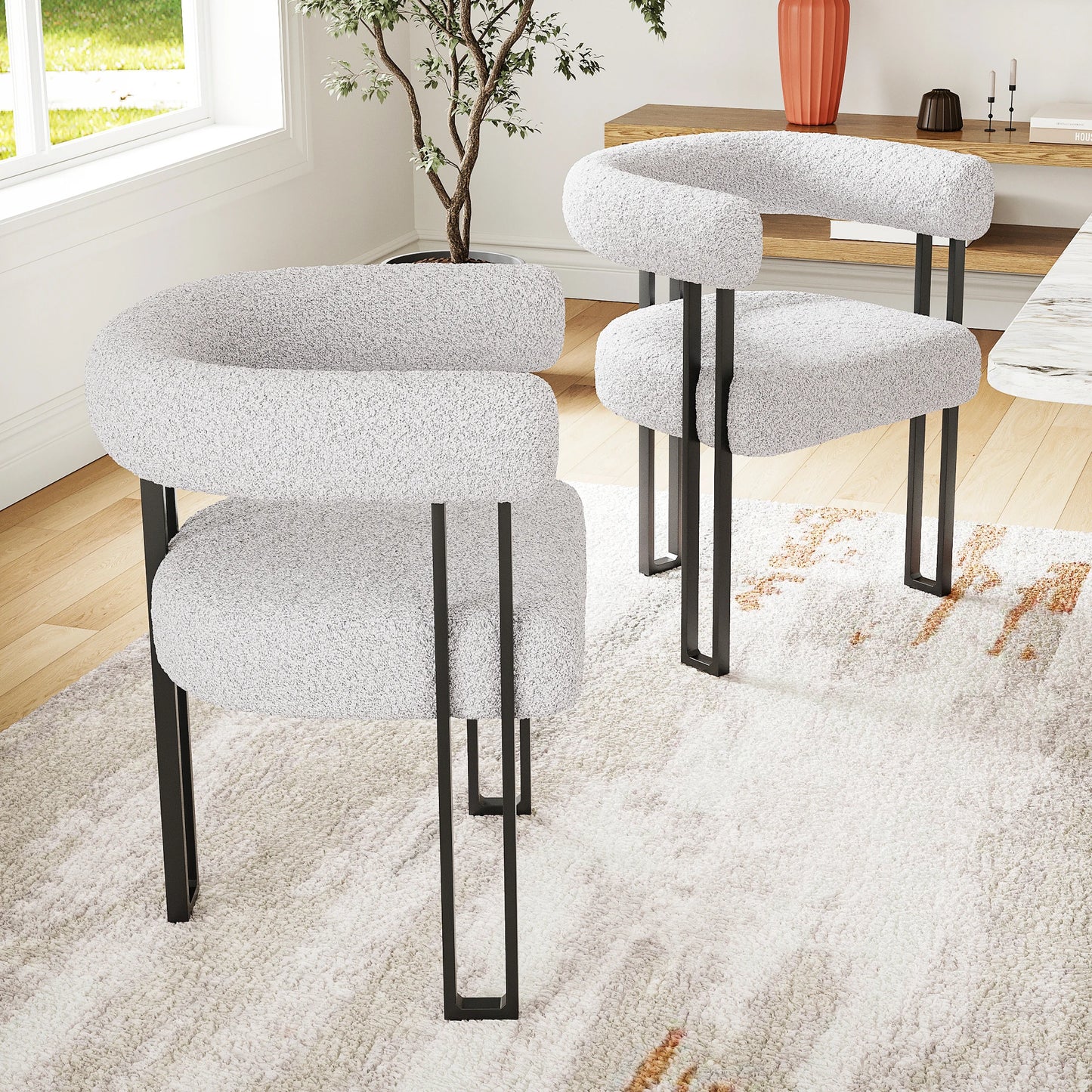 Farini Upholstered Dining Arm Chairs Set of 2, Modern Cushioned Accent Chairs with Metal Frame