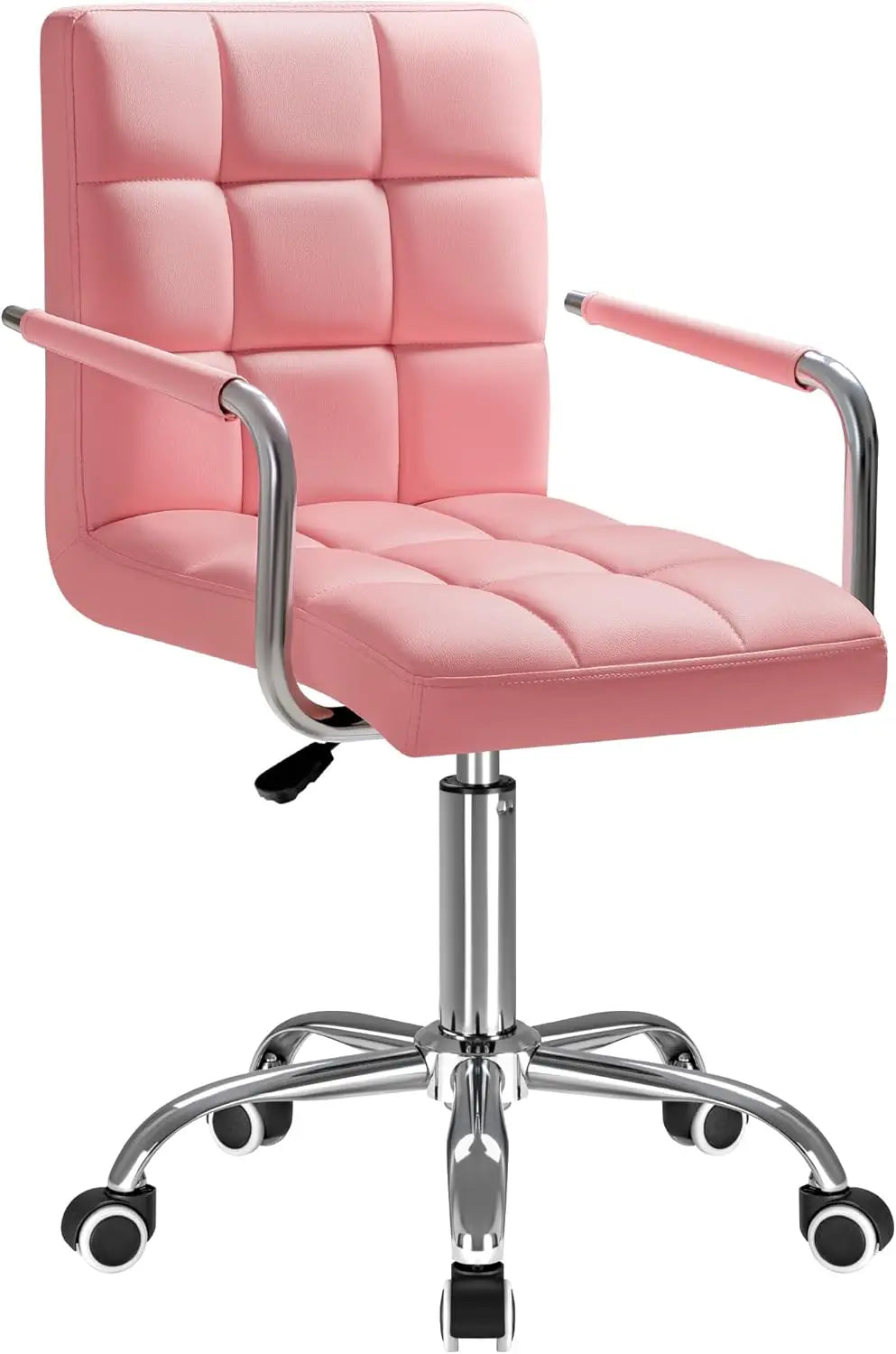 Furmax Mid-Back Office Task Chair Ribbed PU Leather Executive Chair Modern Adjustable Home Desk Retro Comfortable Work Chair 360