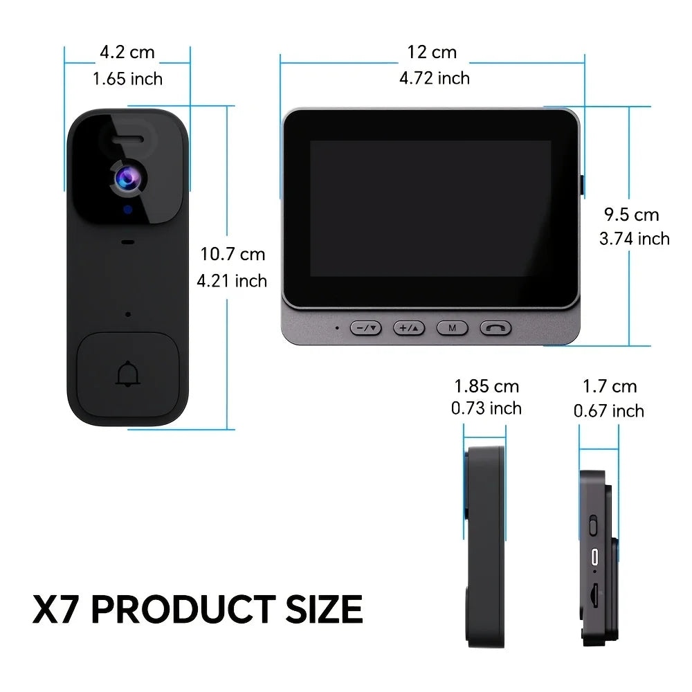 X7/NT601/X6 SMart Video Doorbell With 4.3" Display: No WiFi Needed & 128GB Storage | 300K Pixel Auto-Capture + 3+ Month