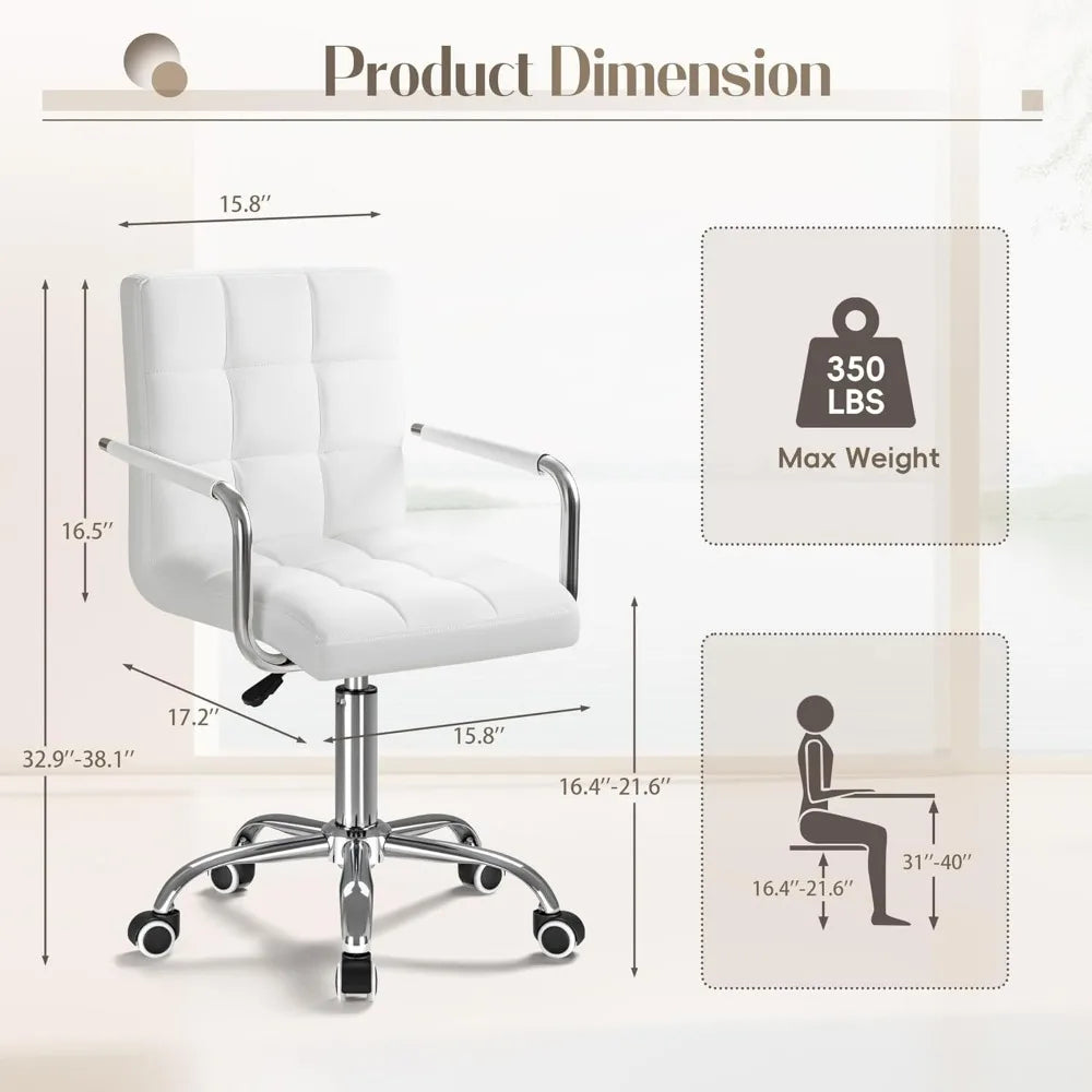 Furmax Mid-Back Office Task Chair Ribbed PU Leather Executive Chair Modern Adjustable Home Desk Retro Comfortable Work Chair 360