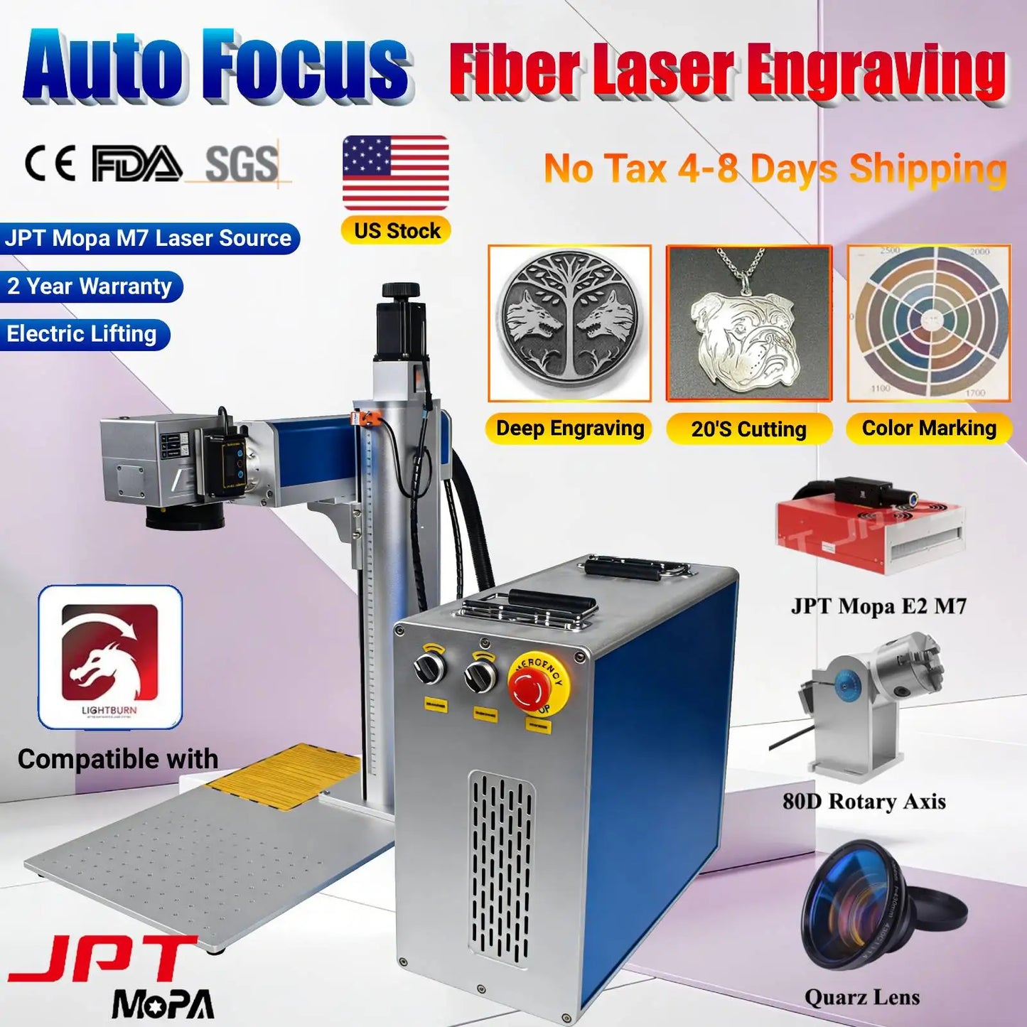 300W JPT Mopa Auto Focus Fiber Laser Marking Cutting Machine Fiber Laser Deep Engraver for All Metal Gold Silver Jewelry Ring