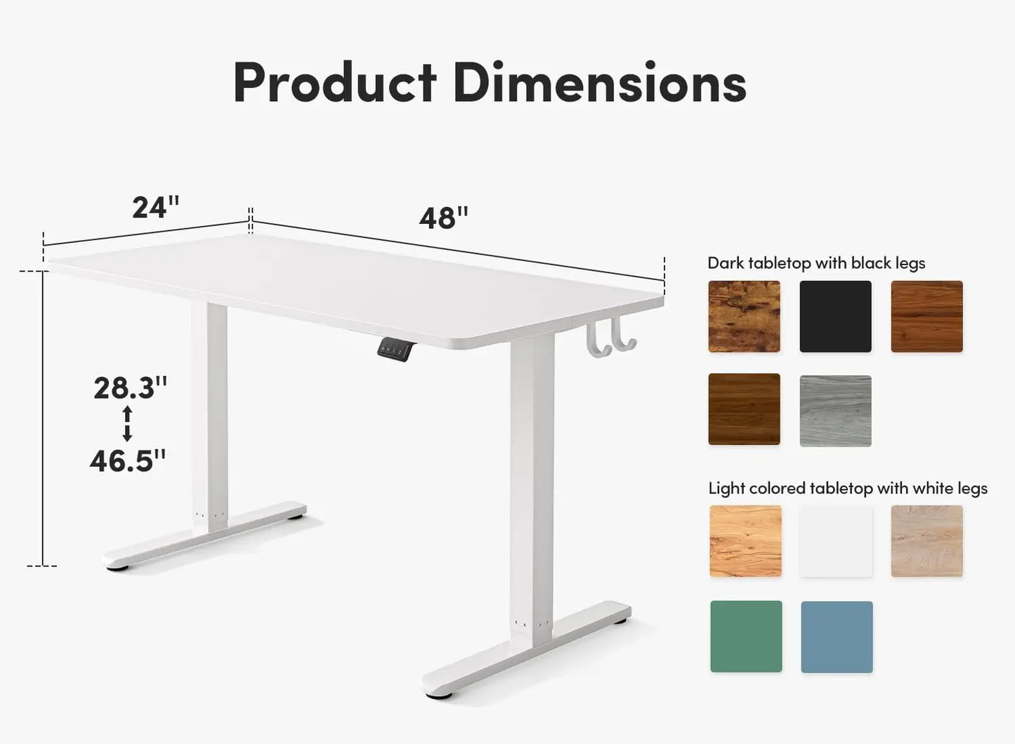 Electric, Height Adjustable Stand up Desk, 48 x 24 Inches Sit Stand Home Office Desk, Computer Desk, White, Customized