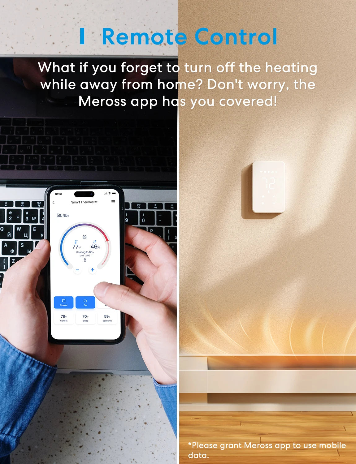 Meross Smart Matter Thermostat MTS215 US for Electric Baseboard Heater Energy Monitor Supported Wifi Heating Thermostat