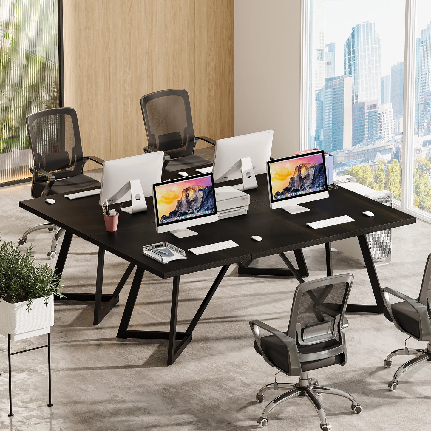 Tribesigns 180cm Large Executive Desk, Modern Black Office Desk with Metal Frame, Study Writing Table