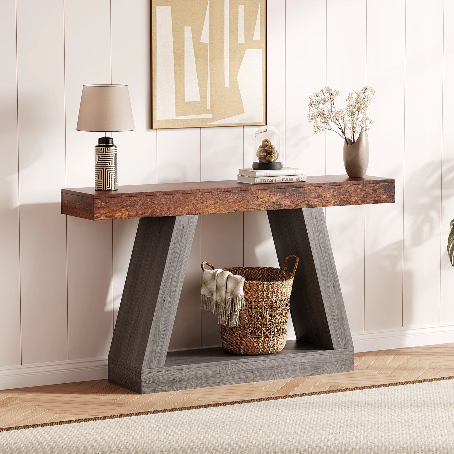 55 Inch Narrow Console Table, 2-Tier Entryway Table,Sofa Table Behind the Couch Table,Entrance Table for Living Room, Foyer