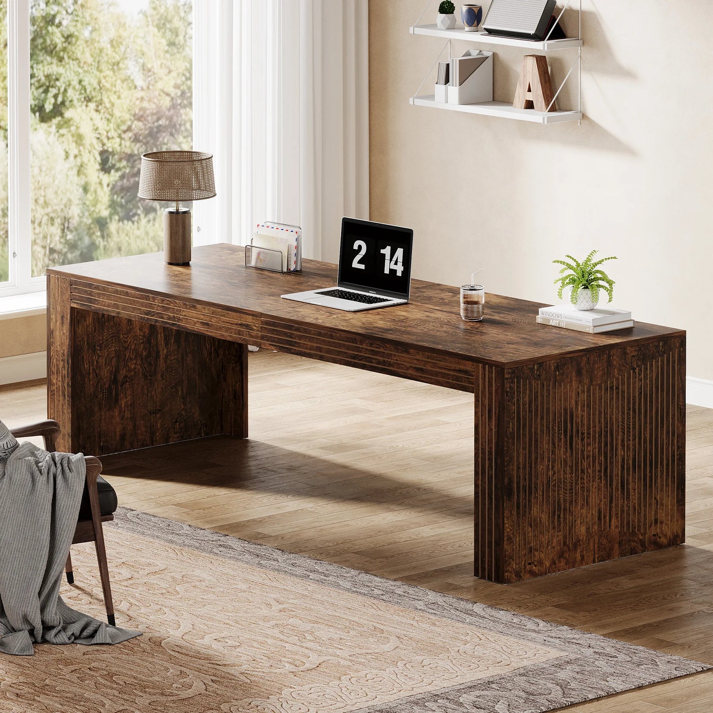 Tribesigns 79-Inch Extra Long Desk, Two Person Double Desk for Home Office, Wooden Long Computer Desk Writing Table for Office