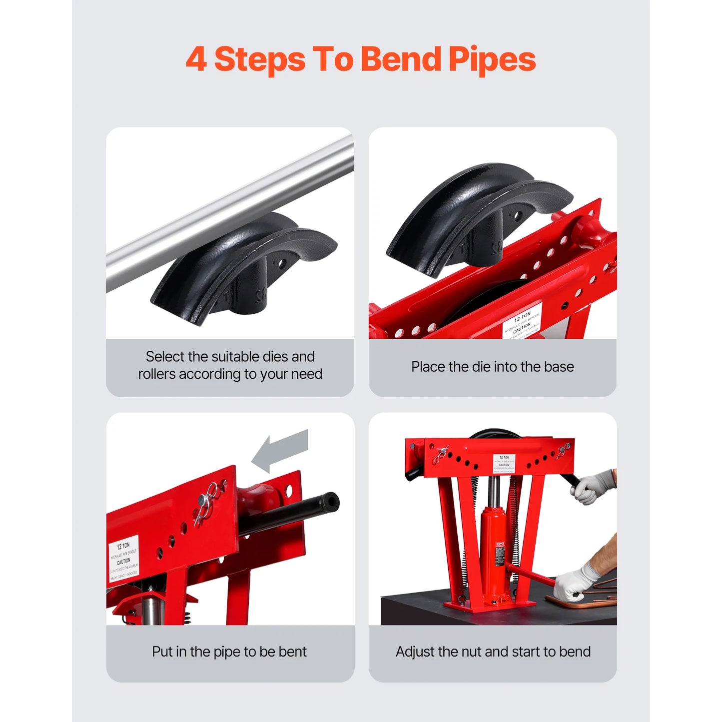 SucceBuy Hydraulic Pipe Bender 12 Ton Copper Exhaust Pipe Bending Machine with 6 Dies Heavy-Duty Pipe Tube Bender for Piping