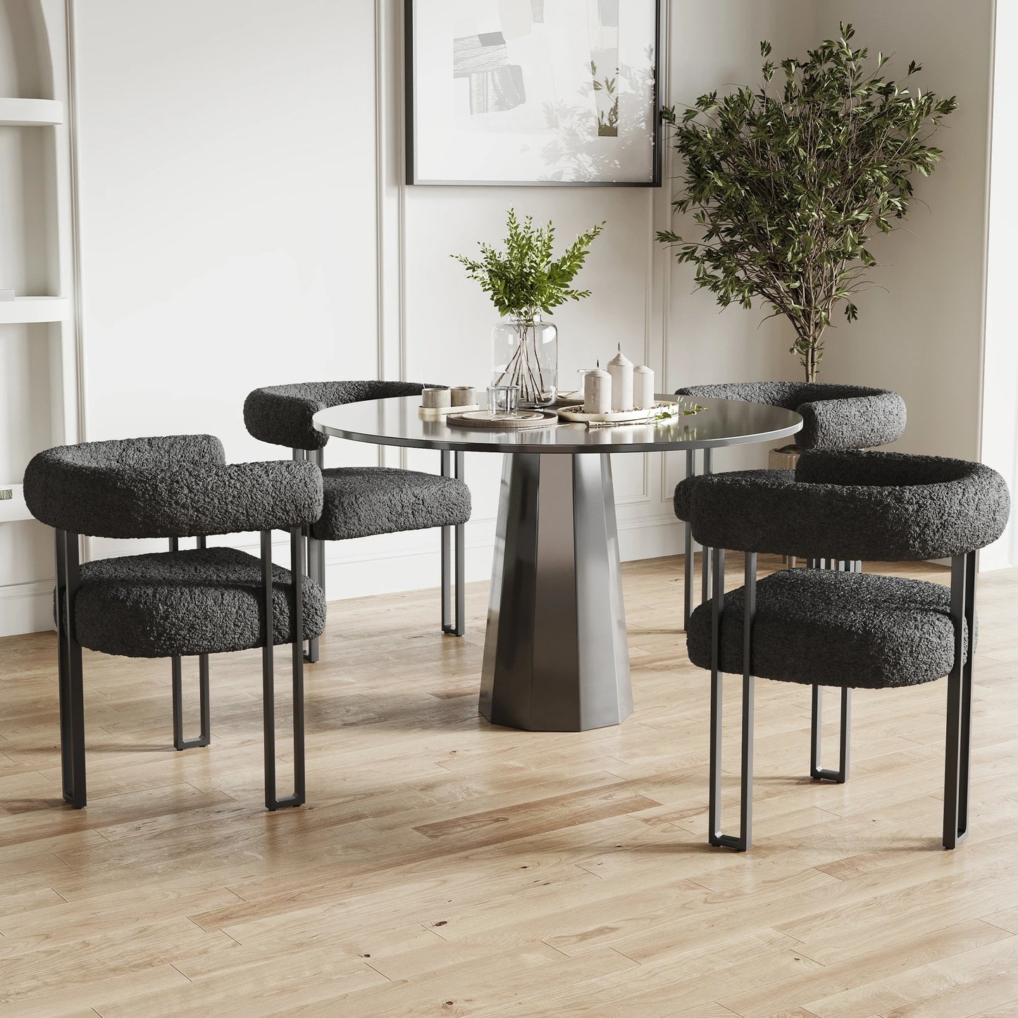 Farini Upholstered Dining Arm Chairs Set of 2, Modern Cushioned Accent Chairs with Metal Frame