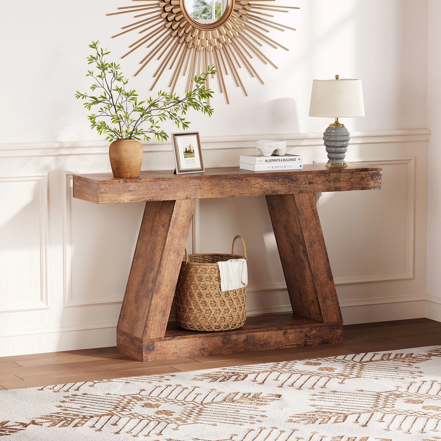 55 Inch Narrow Console Table, 2-Tier Entryway Table,Sofa Table Behind the Couch Table,Entrance Table for Living Room, Foyer