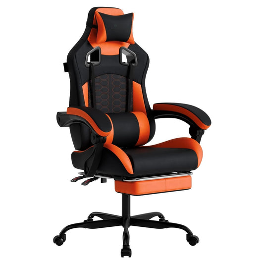 Ergonomic Massage Gaming Chair with Footrest Headrest Lumbar Support High Back PVC Leather 300LBS, Customized