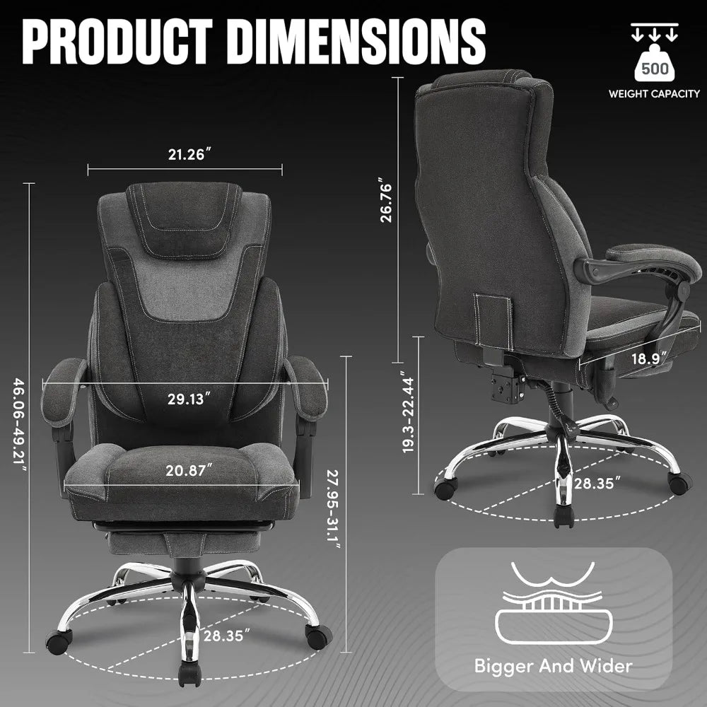 Massage Office Chair with Footrest,6-Point Vibration & Heat Executive Office Chairs,Big and Tall Fabric Office Chair 500LBS,Ergo