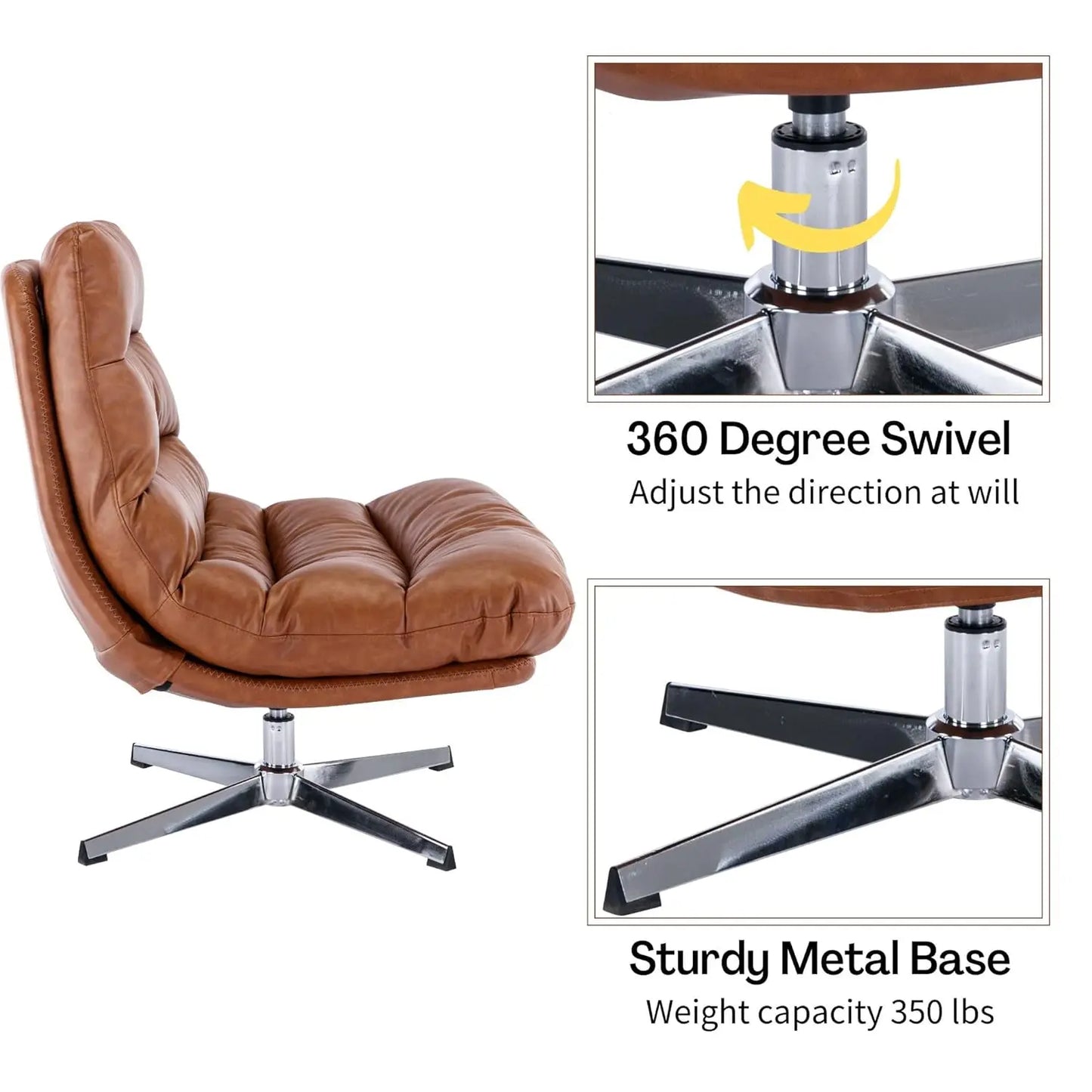 Swivel Accent Chair with Ottoman, Mid Century Modern Faux Leather Lounge Chair with footrest, Comfy Oversized, Customized