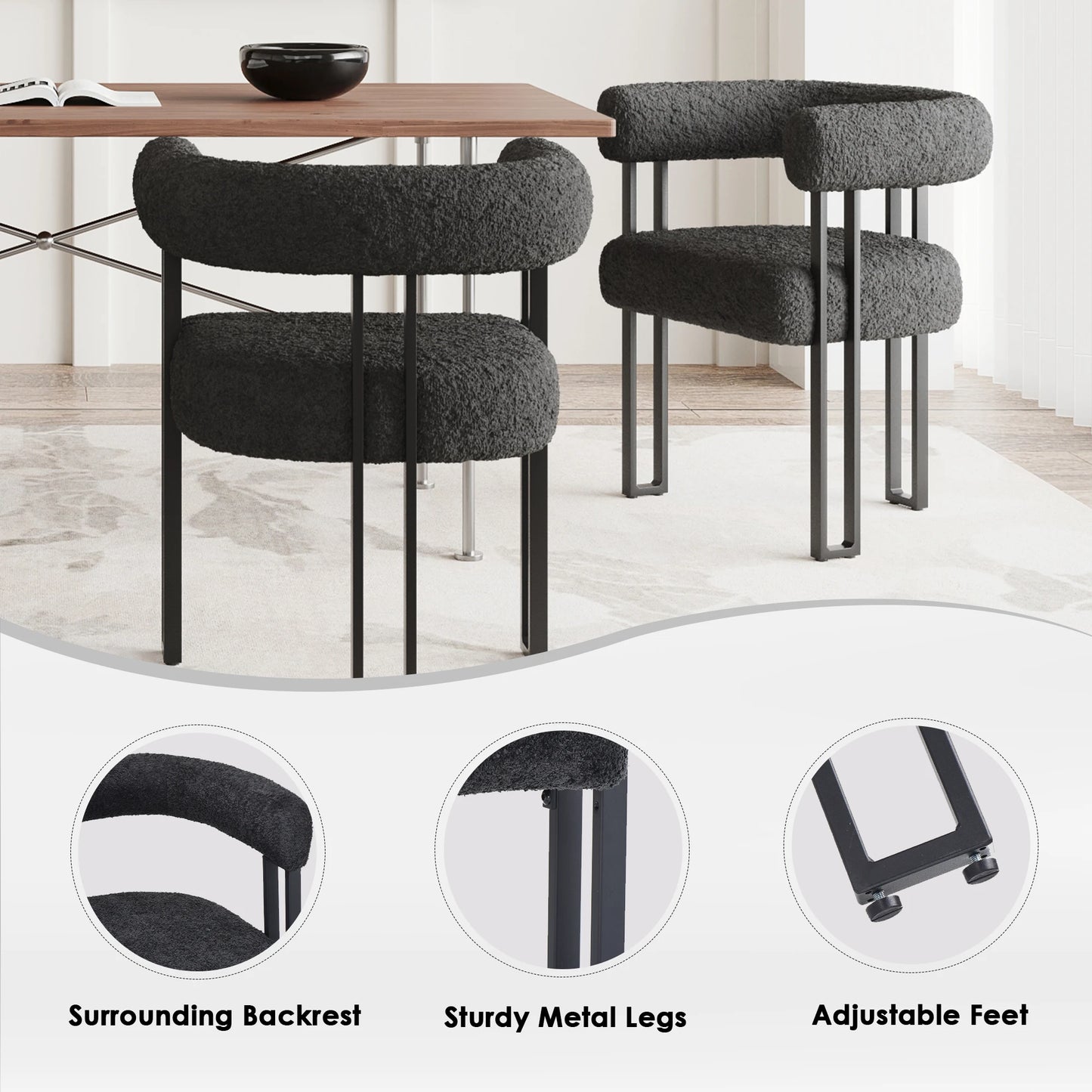 Farini Upholstered Dining Arm Chairs Set of 2, Modern Cushioned Accent Chairs with Metal Frame