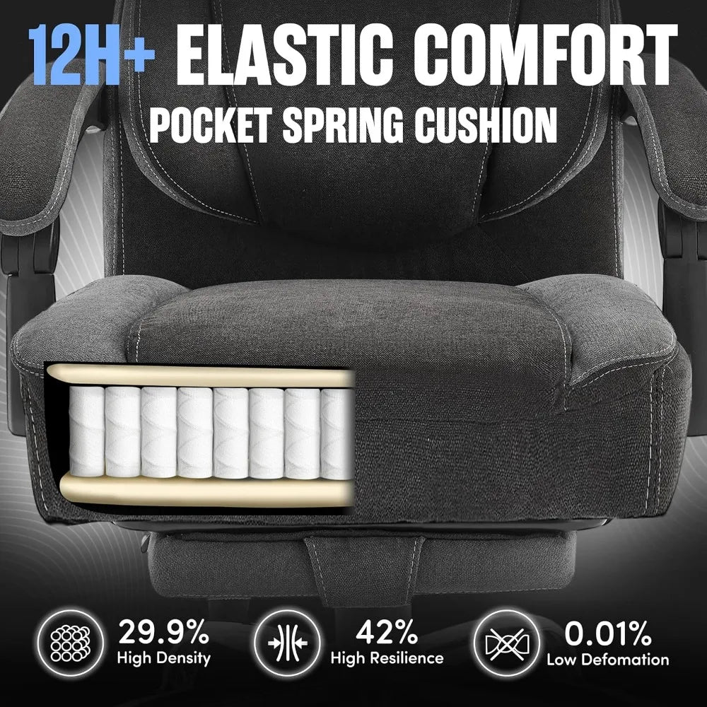 Massage Office Chair with Footrest,6-Point Vibration & Heat Executive Office Chairs,Big and Tall Fabric Office Chair 500LBS,Ergo