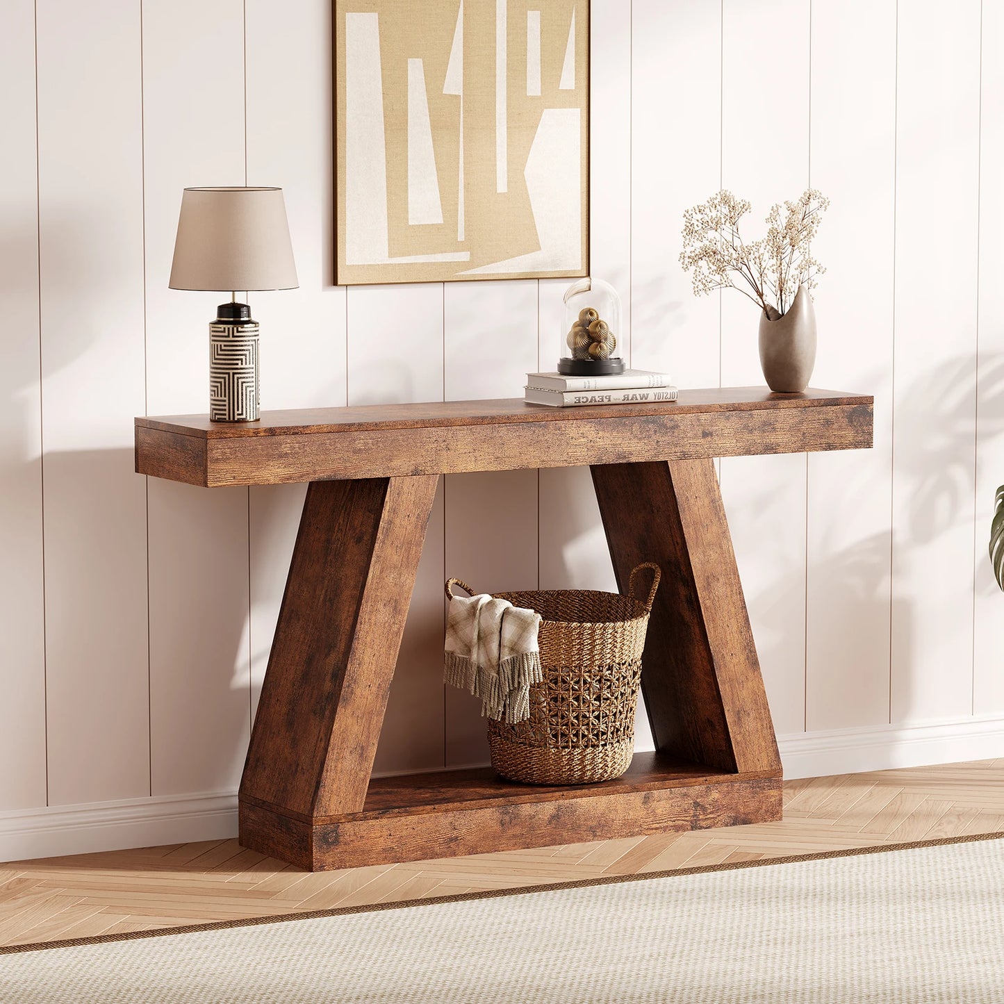 55 Inch Narrow Console Table, 2-Tier Entryway Table,Sofa Table Behind the Couch Table,Entrance Table for Living Room, Foyer