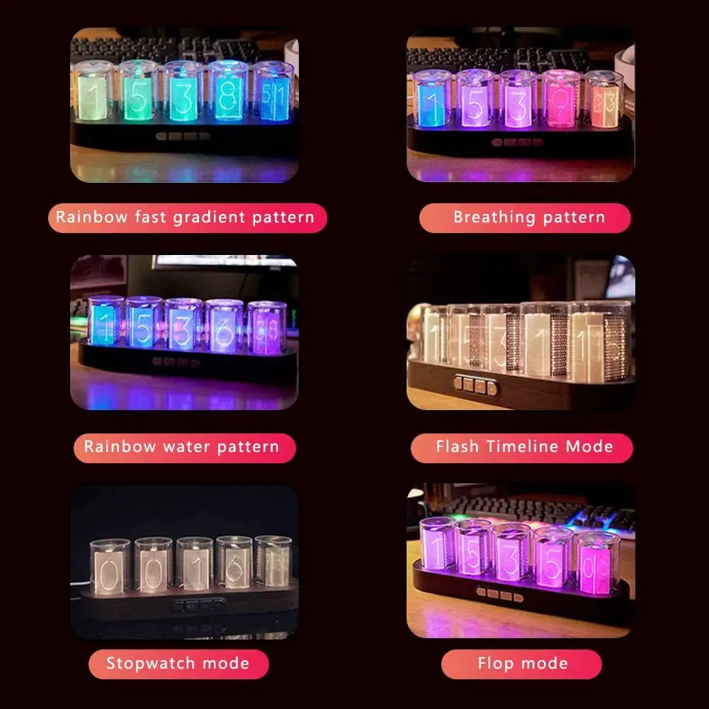 RGB Nixie Tube Style Clock with 16 Million Colors, USB Powered, Multiple Display Modes and Gift Box