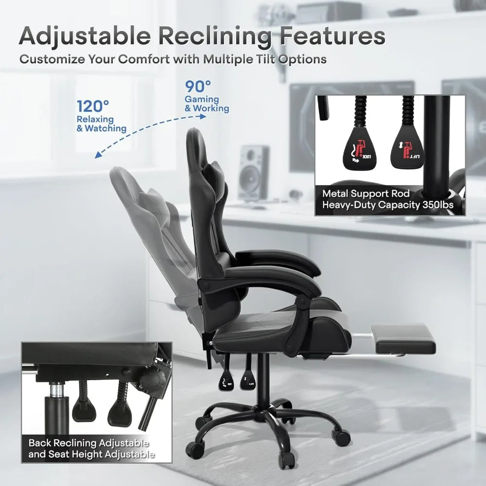 Athena Collection Carbon Fiber Black Gaming Chair - Ergonomic with Footrest Headrest Lumbar Support Height Adjustable Swivel