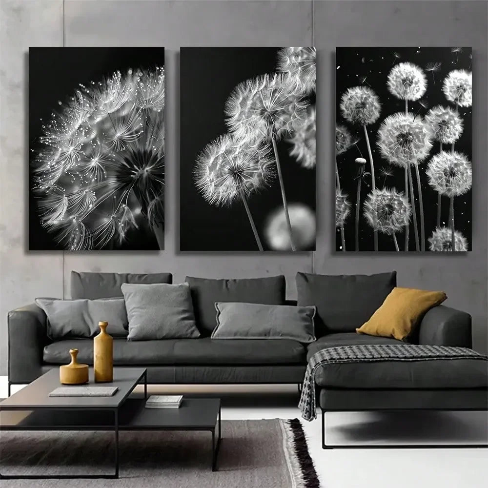 Pieces 2D Flat Dandelion Decorative Wall Art Canvas Painting, Perfect For Home Office, Bathroom, Living Room, Bedroom, Cafe, Re