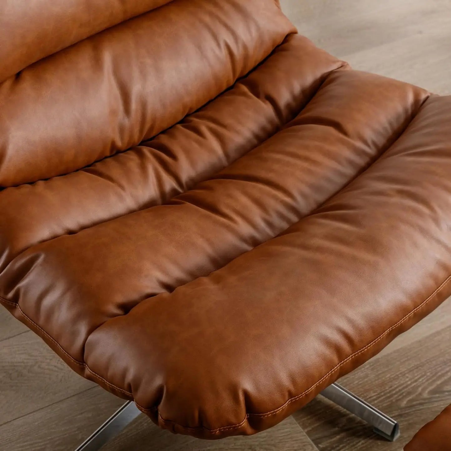 Swivel Accent Chair with Ottoman, Mid Century Modern Faux Leather Lounge Chair with footrest, Comfy Oversized, Customized