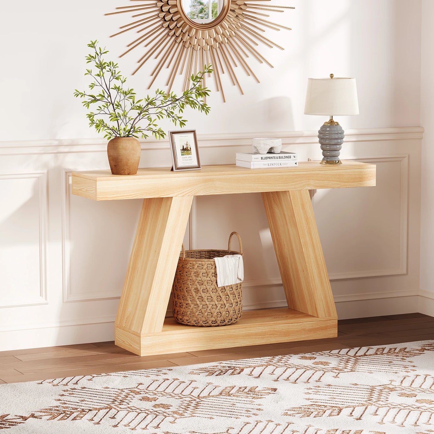 55 Inch Narrow Console Table, 2-Tier Entryway Table,Sofa Table Behind the Couch Table,Entrance Table for Living Room, Foyer