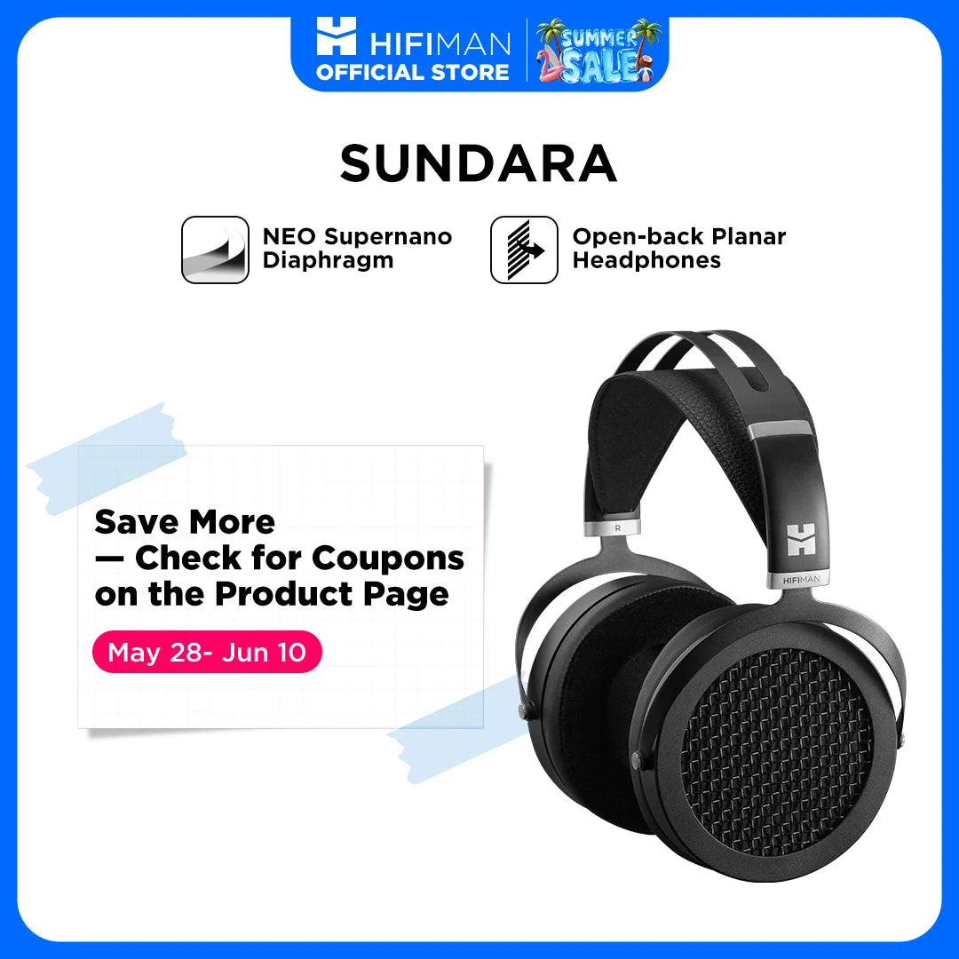 HIFIMAN SUNDARA Over-Ear Full-Size Planar Magnetic Headphones (Black) with High Fidelity Design Metal Casing
