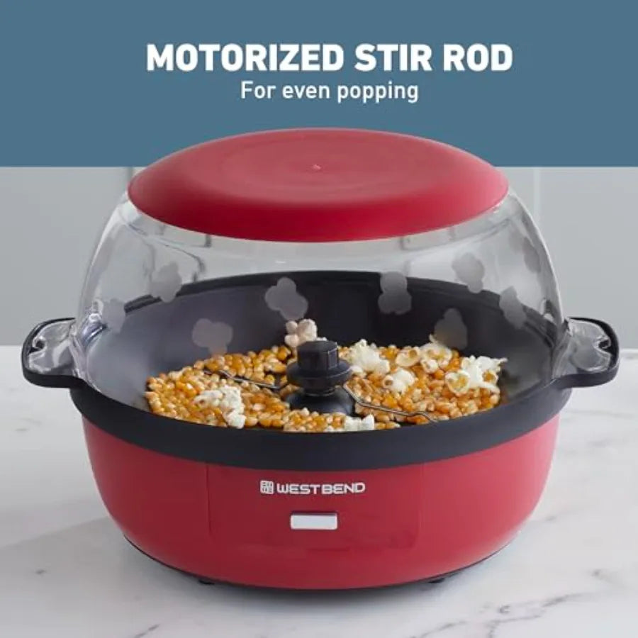 Stir Crazy Hot Oil Popcorn Popper Popcorn Maker Machine with Large Serving Bowl Lid and Stirring Rod 6-Qt. Red