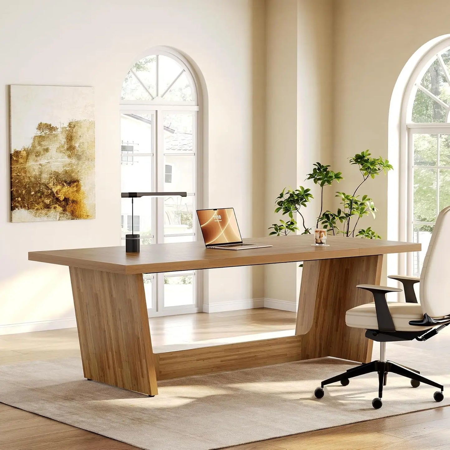 Executive Desk, Brown Computer Desk, Industrial Simple Study Writing Table, Large Workstation Business Furniture for Home Office