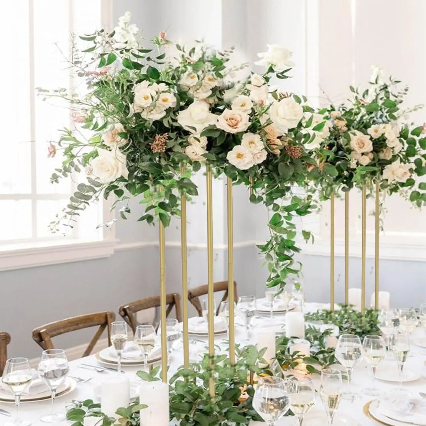 8pcs 31.5inch Rectangular Gold Metal Wedding Flower Stand Vase Geometric Centerpiece Flower Display  for Home Party Decorations