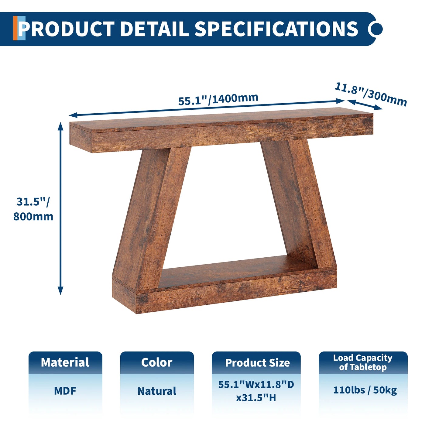 55 Inch Narrow Console Table, 2-Tier Entryway Table,Sofa Table Behind the Couch Table,Entrance Table for Living Room, Foyer