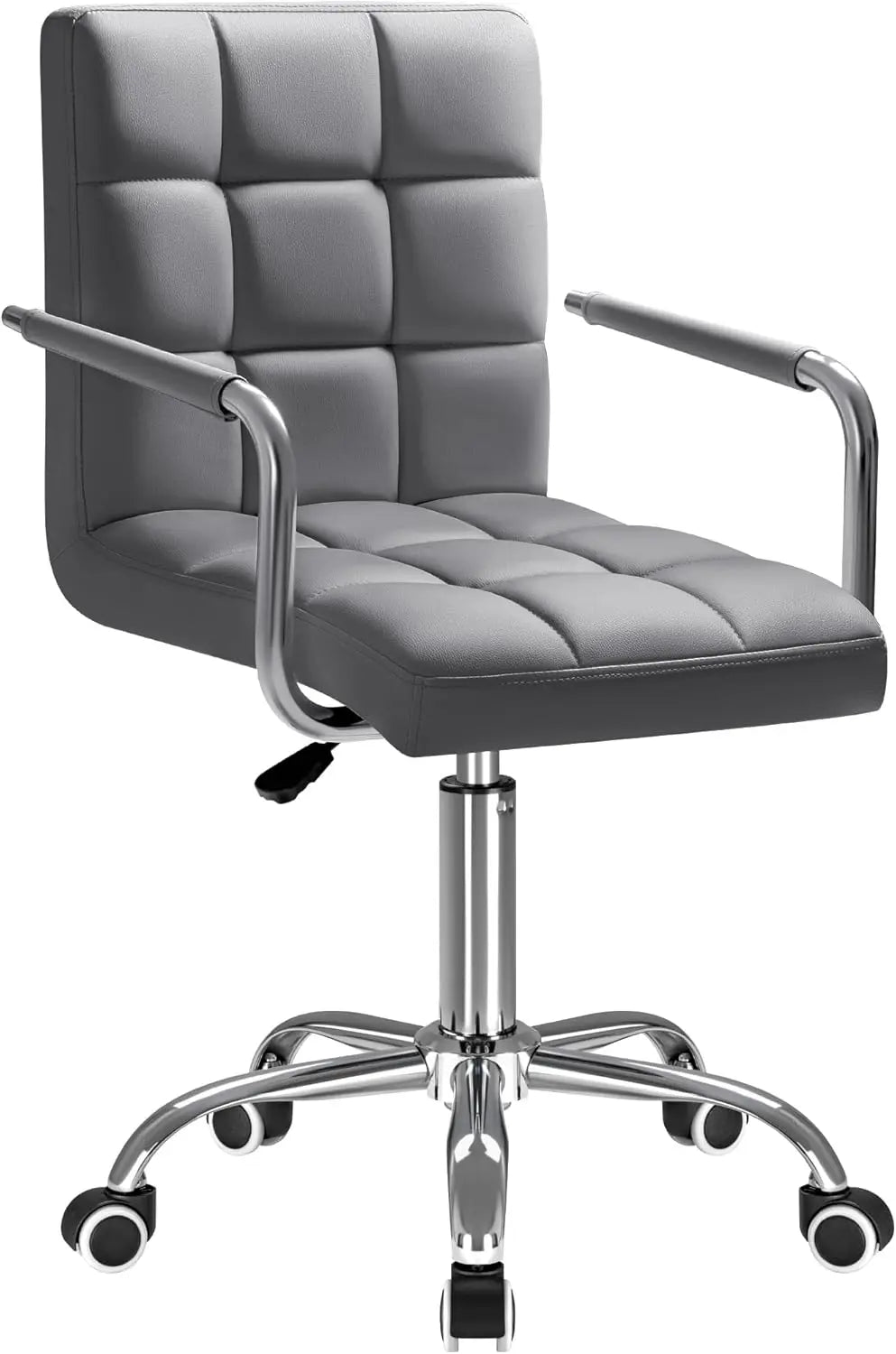 Furmax Mid-Back Office Task Chair Ribbed PU Leather Executive Chair Modern Adjustable Home Desk Retro Comfortable Work Chair 360