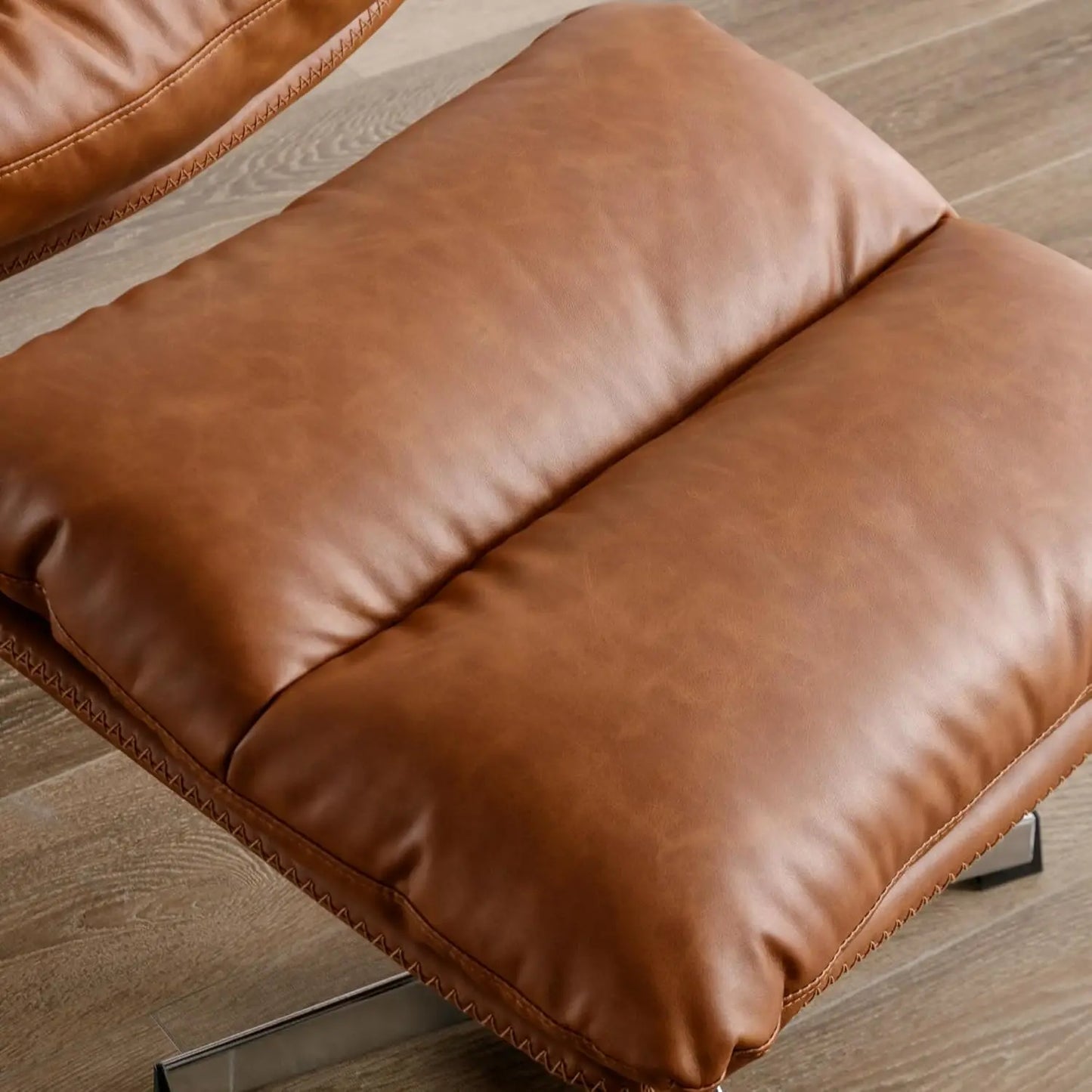 Swivel Accent Chair with Ottoman, Mid Century Modern Faux Leather Lounge Chair with footrest, Comfy Oversized, Customized