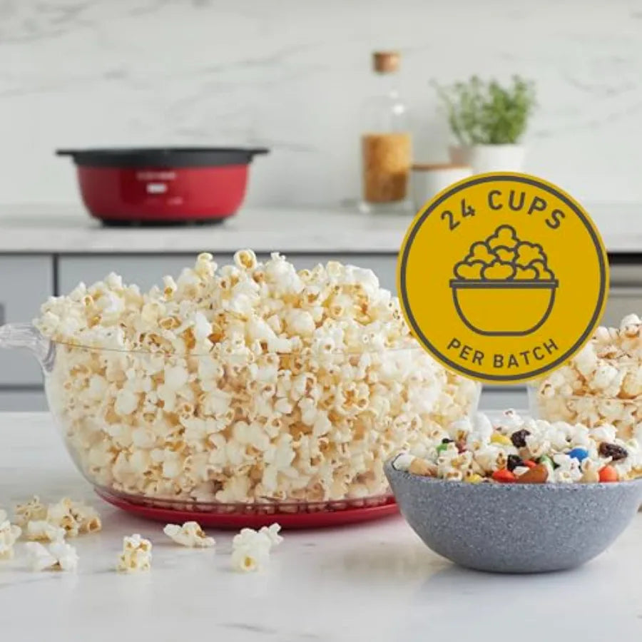 Stir Crazy Hot Oil Popcorn Popper Popcorn Maker Machine with Large Serving Bowl Lid and Stirring Rod 6-Qt. Red